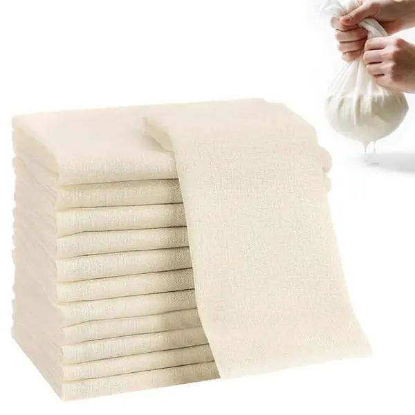 Unbleached Natural Cotton Mesh Cheesecloth - 12-Pack Reusable Large 20X20" in Square Kitchen Food Strainer Cloth for Cooking, Nut Milk Making