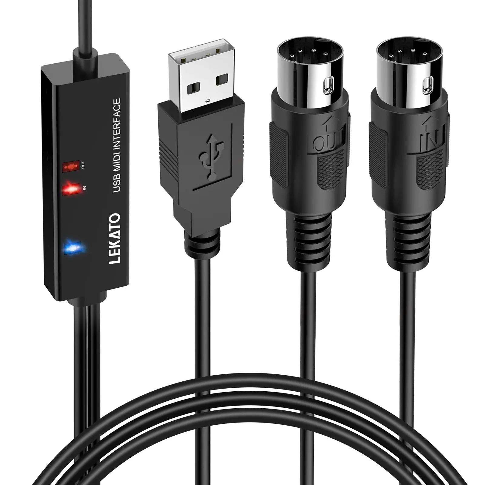 LEKATO MIDI Interface for Editing & Recording, USB MIDI Cable, Connecting with Keyboard, Piano, Synthesizer MIDI to USB Cable, 6.5Ft with Input & Output, Midi to USB Cable for Laptop Computer Windows and Mac