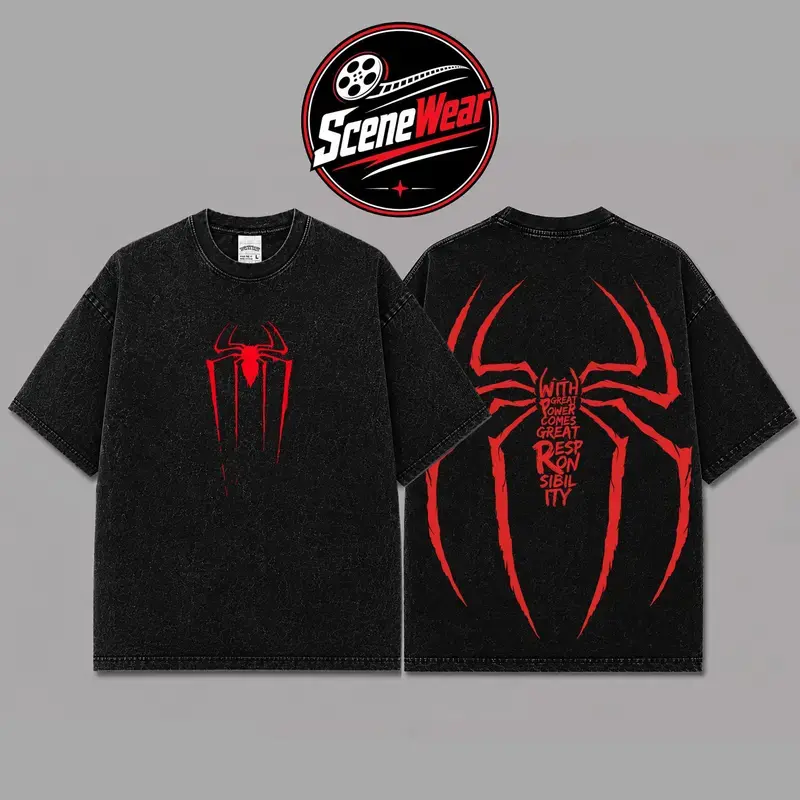 Spidey Brand New Day Inspired Oversized Black Graphic T-Shirt, Comic Fan Tee, Vintage Y2K Superhero Streetwear Shirt, Retro Movie Style Cotton Unisex Top, Gift for Hero Fans