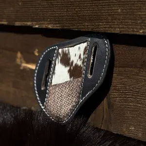 Pancake knife sheath cowhide handmade