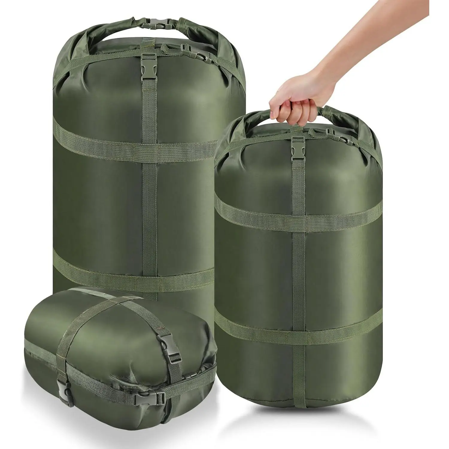 3 Pack 15L/27L/45L Ultralight Portable Compression Stuff Sack for Sleeping Bag, Space-Saving Storage Sack for Backpacking Camping Hiking Travel