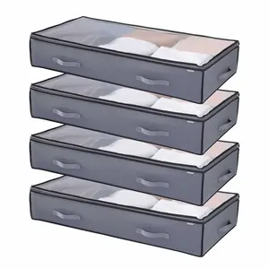 VEVOR Under Bed Storage with Clear Lids, 39.2x 19.7x 7.1 Inch, 90L Large Underbed Clothes Storage Containers, Low Profile Under Bed Drawer Shoe Organizer Bins Box for Blanket Shoe Bedroom, 4 Pack