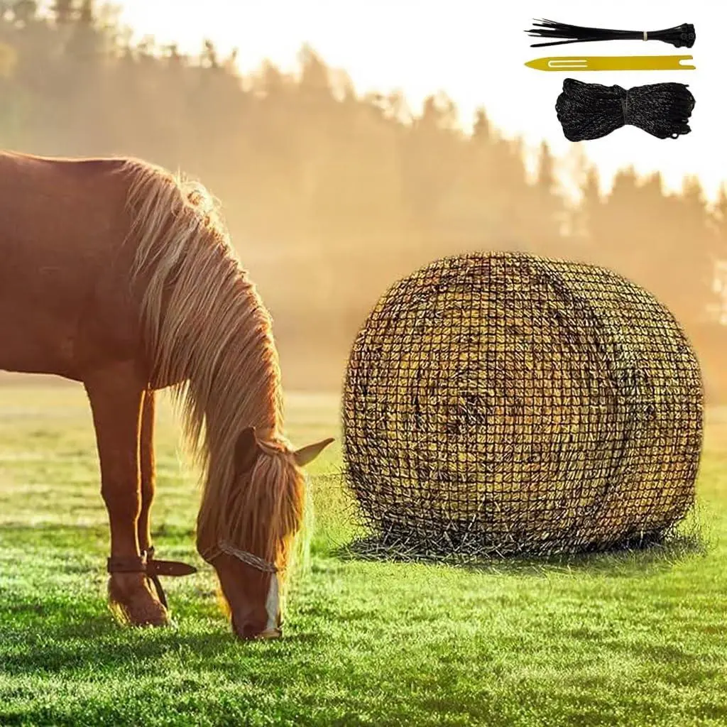 Round Bale Hay Net for Horses and Goats, 6X6 Ft Knotless Design Slow Feed Hay Net with 2'' Holes, Large Heavy Duty Slow Feeder Nets