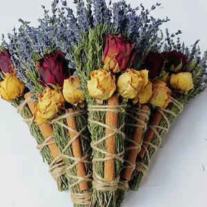 Dried Flower Incense Stick Set 1/2 Pack Lavender Red and Yellow Roses, Lavender Rosemary Rose Cinnamon Purification Bundle, Suitable for Home Decoration and Holiday Gifts, Space Incense, Meditation, Thanksgiving and Hanukkah Gifts  Vintage decor