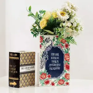 Ceramic Book-Shaped Vase, Creative Decorative Flower Holder, Waterproof Easy Clean, Ideal for Office Living Room Bedroom Cafe