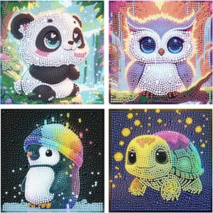 Art Kits for , 4 Pack  Painting Kits for  Beginners, 5D Cartoon Cute  Dimond Art Kits, DIY Full Drill Round Mosaic  Art Kits for  Wall Decor 6x6 Inch