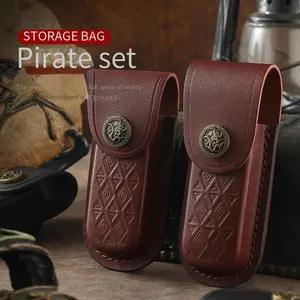 1pc Top Grain Leather Case, Tactical Waist Bag, Folding Knife Sheath, Outdoor Camping Multi-Function Tool Storage, Leather Knife Case, Camping Accessories