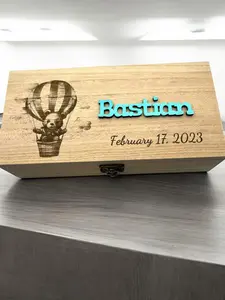 Baby Memory Box, personalized, baby gift, shower, newborn, wood box for memories, name engraved, baby boy, balloon animals, lion, bear