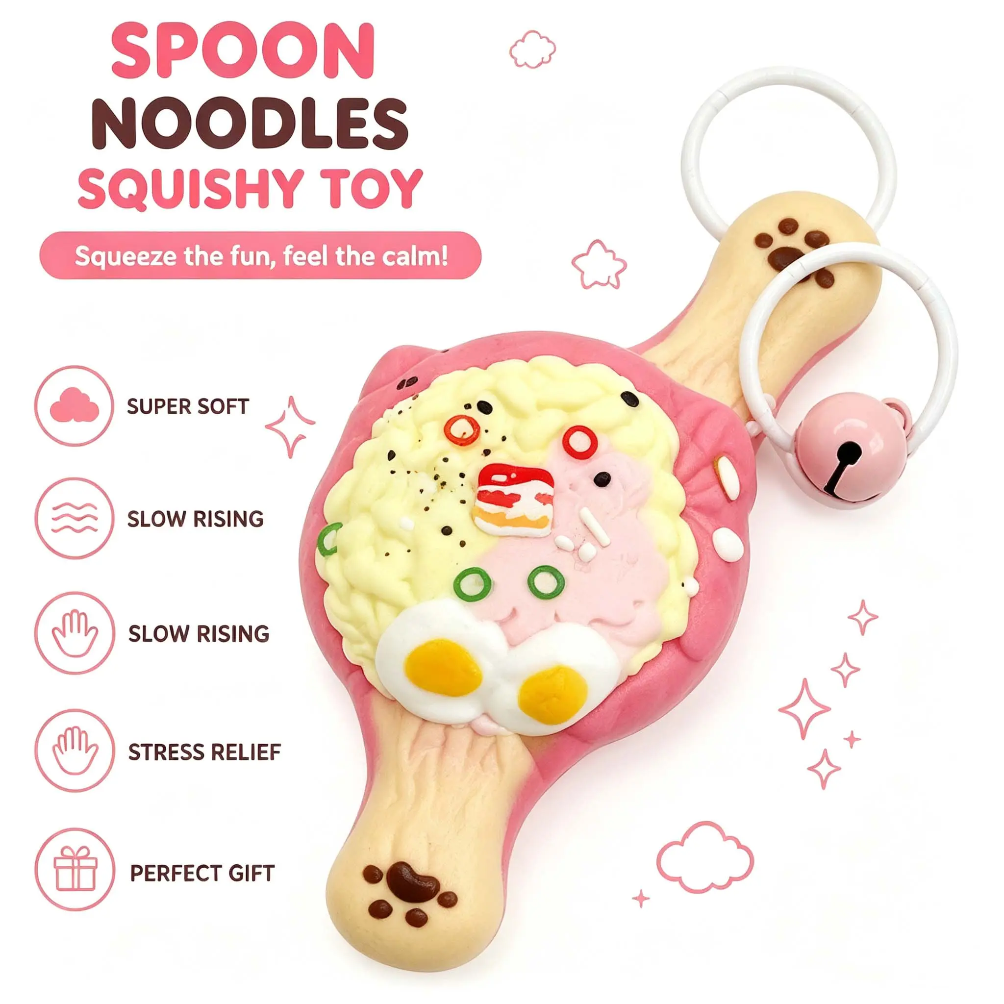 Cute Spoon Noodles Squishy Toy – Soft Slow Rising Fidget Toy, Adorable Kawaii Stress Relief Toy, Fun Gift for Everyone