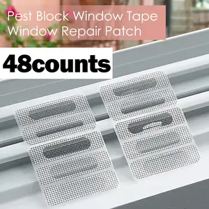 48 Counts Waterproof  Window Weep Hole Screen Tape, Self Adhesive Screen Door Mesh Repair Patch, Screen Mesh Repair Patch for Window Screen Drain Holes and Rips