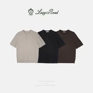 LazyRoad Old Money Style Men's Henley-Neck Short-Sleeve T-Shirt, Breathable Tencel & Linen Blend Knit T-Shirt-M6006