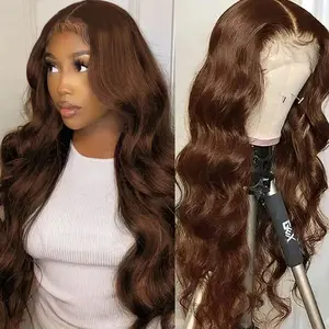 Budget Friendly ALIGLOSSY 13×4 Chocolate Brown Body Wave Lace Front Wig Colored Brown Wavy HD Transparent Lace Frontal Human Hair Wigs For Women