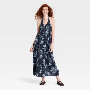Women's Printed Maxi Sundress - Universal Thread Navy Blue M