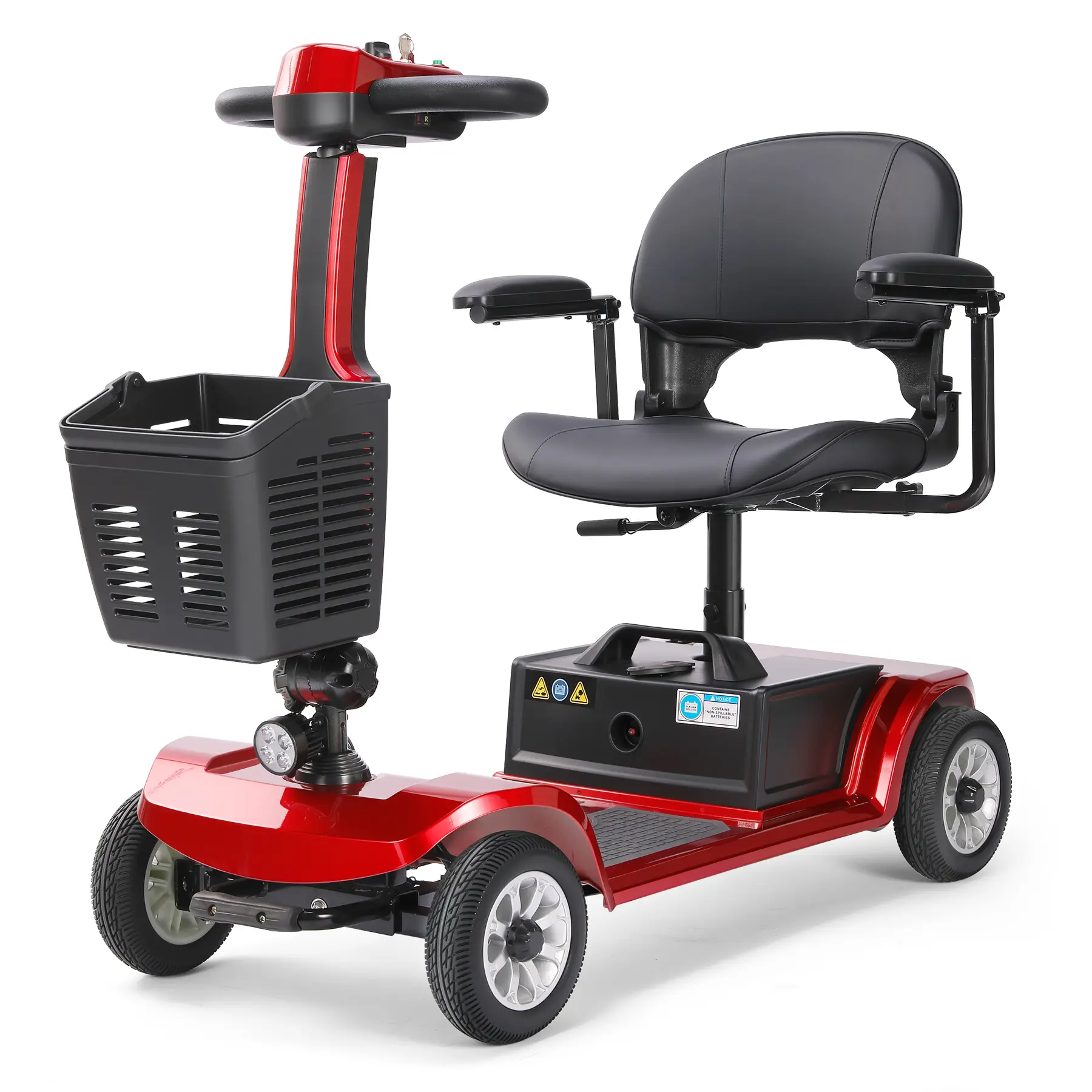 Unificare Silver Motorized 4-Wheel Foldable Wheelchair Scooter for Seniors - Portable, Easy-to-Use, Sturdy, Adjustable, 418 lbs Capacity, 50kg Load, Tight Turning Radius, 12.4 mi Per Charge, Comfortable Swivel Seat