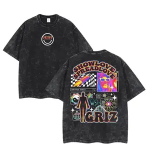 [Winter Outfits]GRIZ another world 2-Sided Washed T-shirt Cotton, edm music festival merch, Unisex Shirt Streetwear graphic tee Tropical graphic tee Top Tshirt Summer