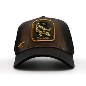 Men's THE KING TKR COCODRILO Brown/Gold Maya Unisex Trucker Hat, Casual Wear Cap with Unique Ornaments