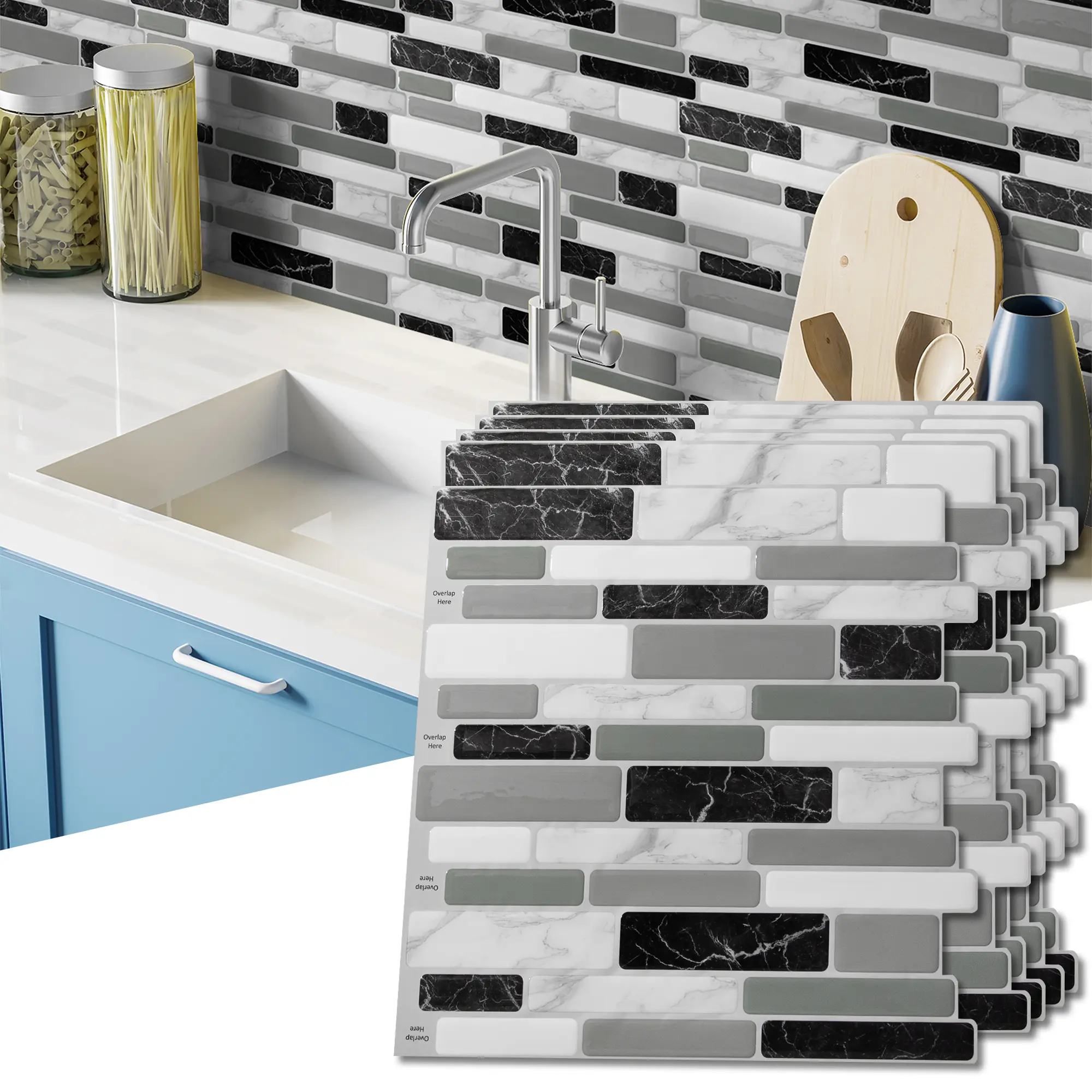 Art3d Peel and Stick Grey Marble Pattern Decorative Wall Sticker, 12"x12" Self-Adhesive Vinyl Backsplash Tiles for Kitchen & Bathroom, 10-Pack (Covers 9.5 Sq.ft), Removable Sticker Decorations for Room & House Decor