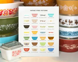 Vintage Pyrex Patterns Chart Print White – Retro Kitchen Wall Art