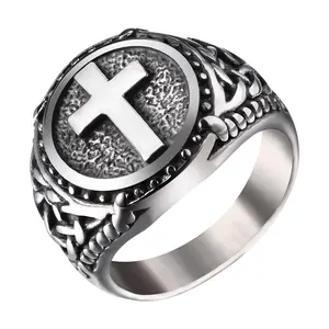 OIDEA Cross Rings for Men: Vintage Stainless Steel Christian Celtic Knot Signet Rings Cocktail Party Biker Statement Wedding Ring Religious Jewelry Gift