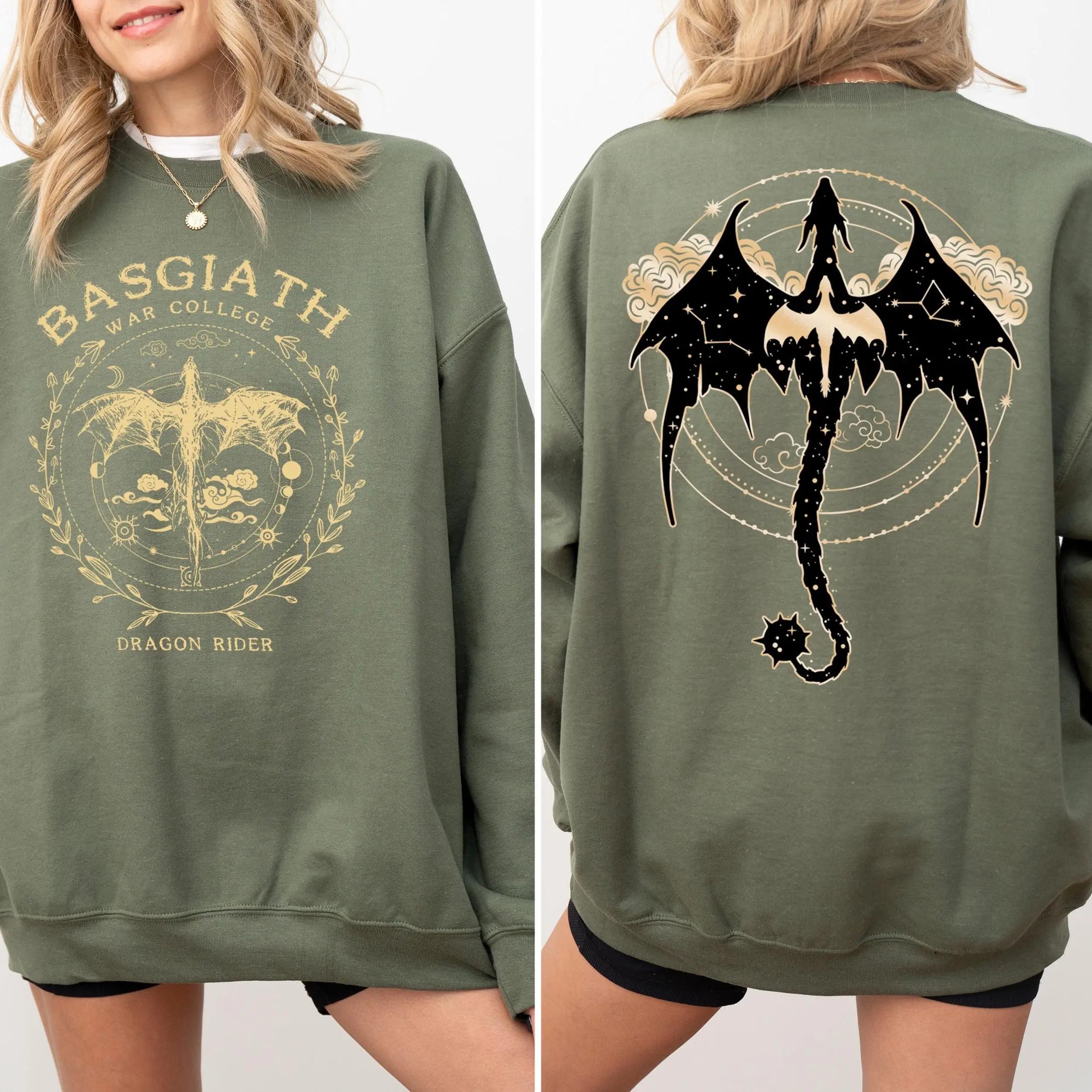 Fourth Wing Basgiath War College Two-Sided Graphic Sweatshirt, Bookish Dragon Rider Fantasy Book Lover Cozy Reader 2-Sided Pullover Hoodie for Men & Women