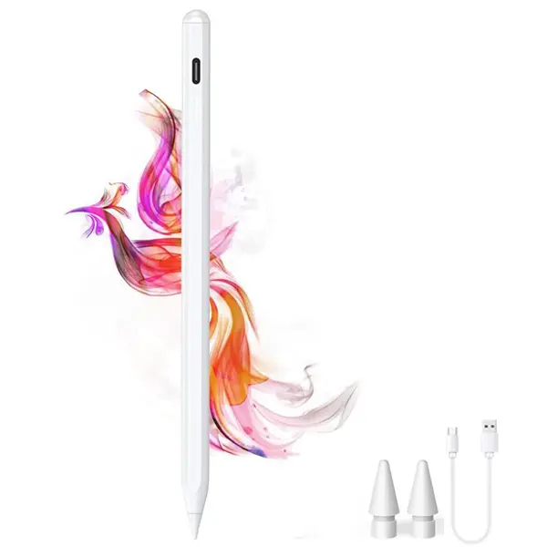USB-C Rechargeable Touch Pen, Compatible with iPad, iPhone, Android, Replaceable Pom Tip, Portable Capacitive Stylus for Tablets