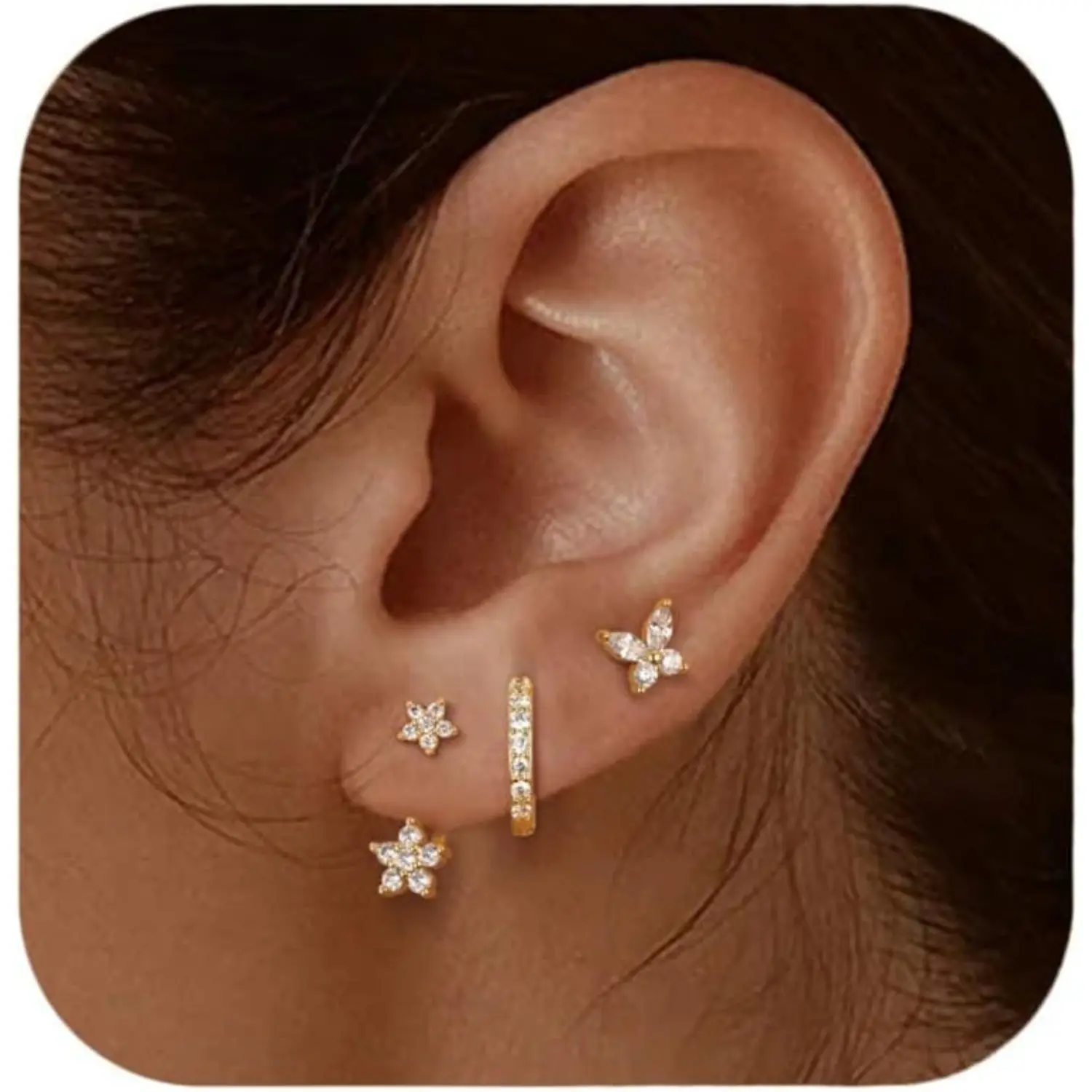 MILACOLATO Women's 3-Pair Gold-Plated Ear Studs & Hoop Set, Nickel-Free Dainty Earrings for Women, Ideal for Multiple Piercings & Daily Wear, Earring Stacking Set, Ear Hoops, Circle Shape Earrings