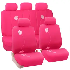 Pink Floral Automotive Seat Covers, Full-Set Stretch Fabric Car Seat Covers with Adjustable Fit, Airbag-Safe Automotive Accessories