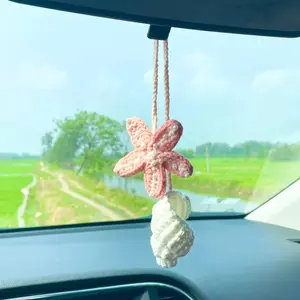 Handmade Starfish Car Hanging Ornament, Shell Rearview Mirror Pendant, Cute Car Decor, Beach-Themed Handcrafted Gift, Creative Crochet Car Interior Art