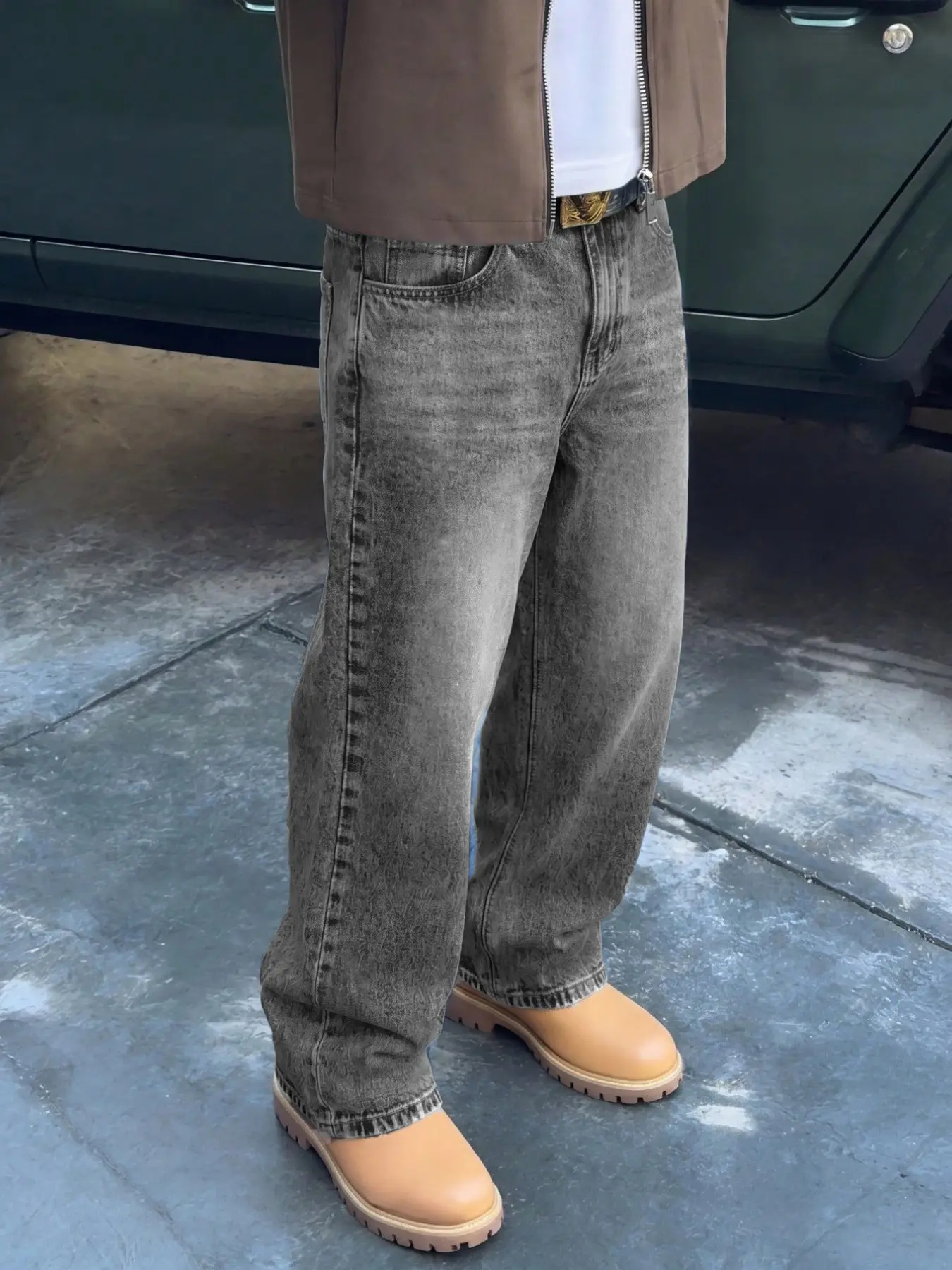 Men's Loose-Fitting Straight-Leg Jeans, Casual Washed Denim Jeans, All-Season Fashionable Bottoms, Comfortable Streetwear