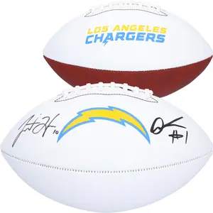 Quentin Johnston and Justin Herbert Los Angeles Chargers Autographed Franklin White Panel Football - Fanatics Authentic Certified