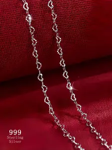 S999 Sterling Silver Heart Design Adjustable Necklace, Necklace Chain, Fashion Jewelry for Party, Daily Clothing Decor, Heart Shaped Necklace, Love Heart Necklace, Jewelry for Birthday Gift
