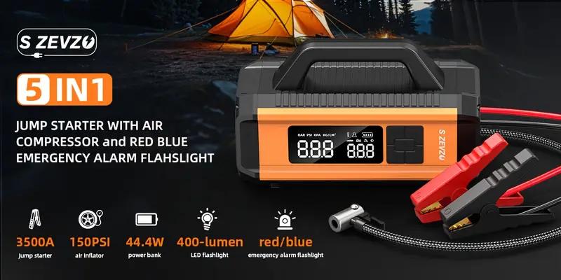 Portable 4000A Car Jump Starter with Air Compressor, 150PSI Tire Inflator for 8.0L Gas & 6.0L Diesel Engines