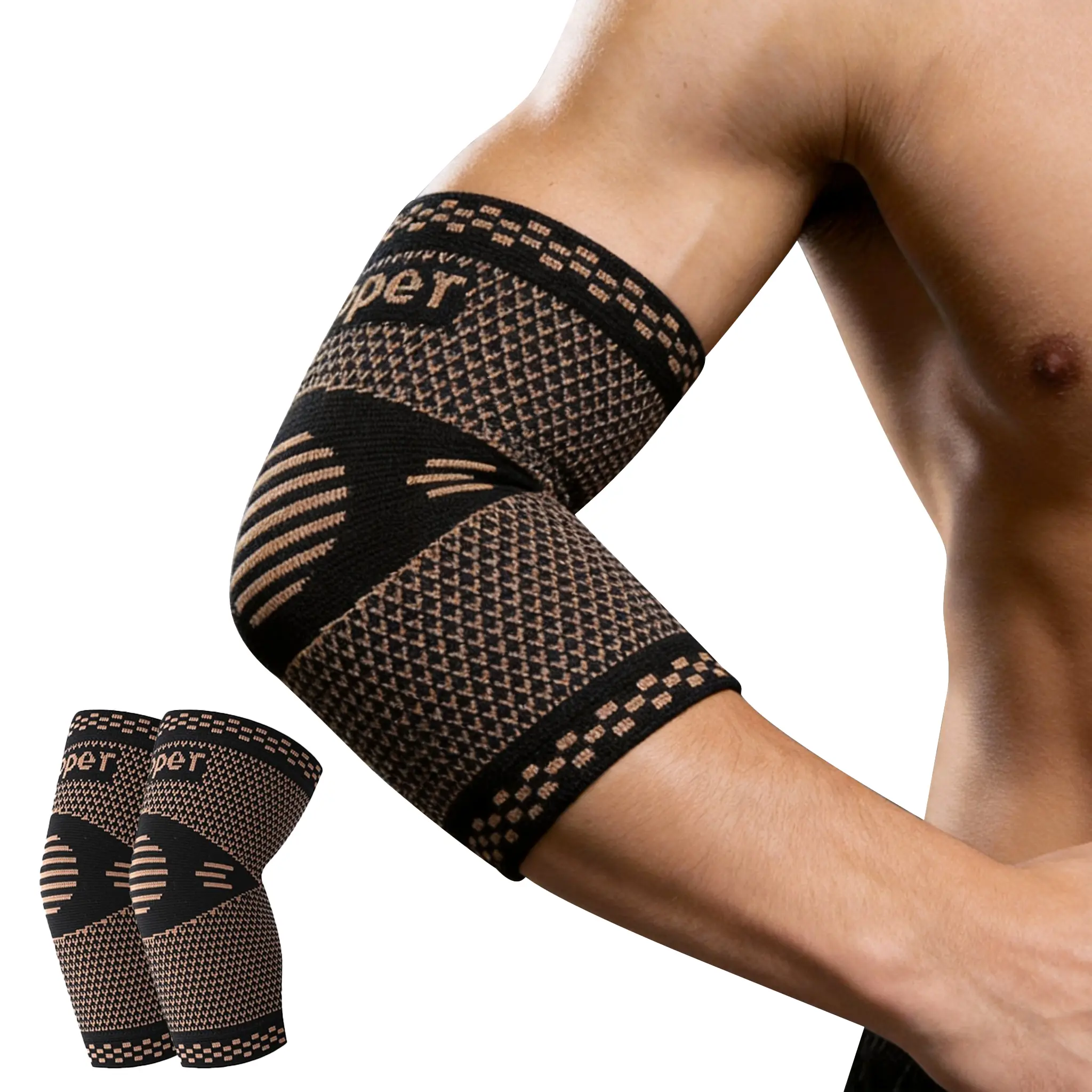 Copper elbow compression support sleeve, elbow pain relief brace, suitable for elbow protection in fitness, weightlifting, basketball, tennis, and golf, suitable for both men and women