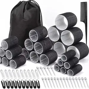 66 Pcs Hair Rollers for Women, Rollers Hair Curlers, 24 Pcs in 4 Sizes(60/48/36/25 Mm) with 40 Stainless Steel Clips, Self Grip Holding Rollers for Hair, Long, Medium, Short, Storage Bag, Comb