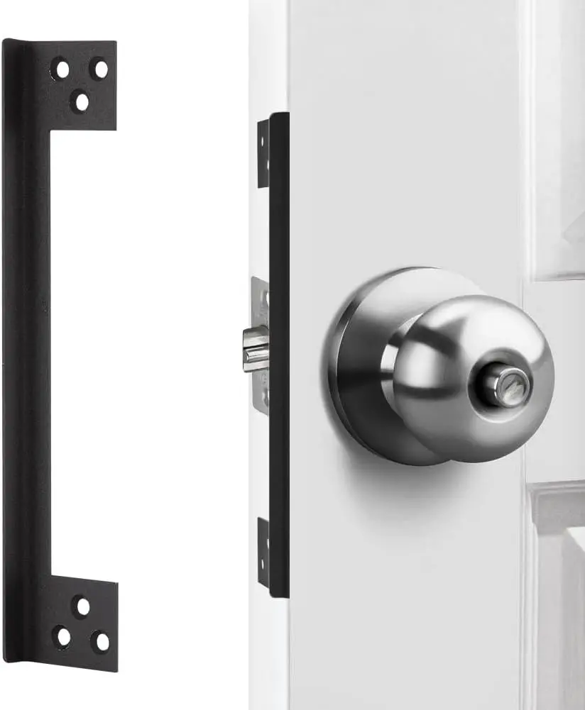 Door Latch Guard 7", Outswing Door Security Protector| Cover to Block Access to the Door Lock/Deadbolt Latch, Stainless, Black (7 in.- 1pack)