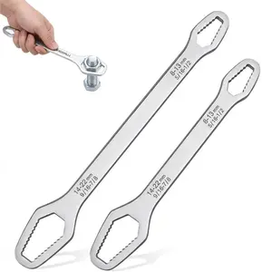 Universal Double Ended Wrench, Double-Ended Torx Wrench, Universal Automotive Torx Wrench 8-24mm Self-Tightening, Universal Self Adjusting Wrench, for Most Nuts & Bolts Repair (Sliver)