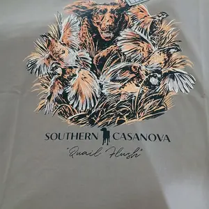 Southern Casanova Tshirt with Quail Flush Design and Detailed Animal Artwork Menswear Crewneck Tops