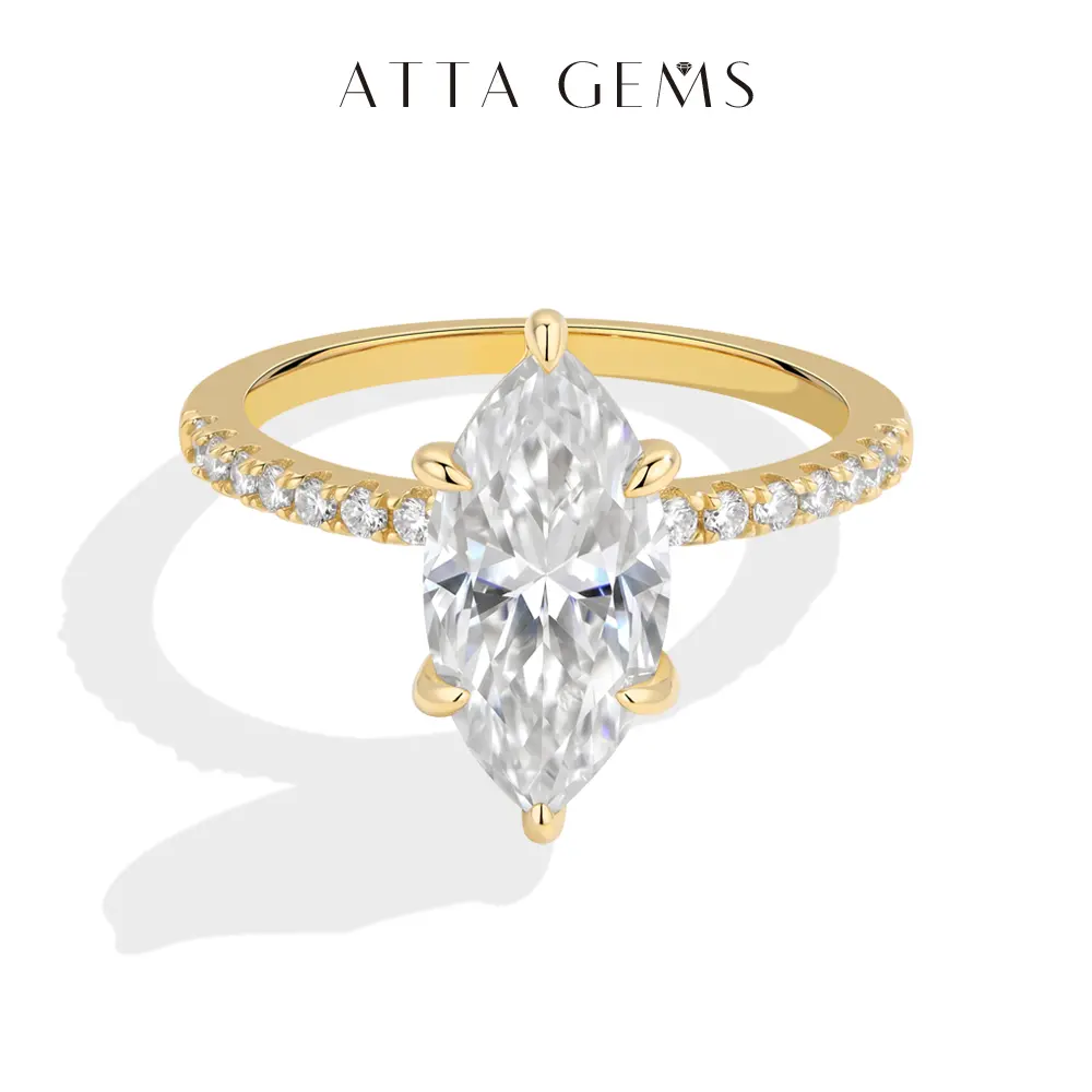 ATTAGEMS 3CT Marquise Cut VVS1 Grade Lab-Created Moissanite Elegant Engagement Ring, 925 Sterling Silver Bridal & Engagement Promise Ring, Women's Adult Daily Jewelry, Anniversary Gift R436