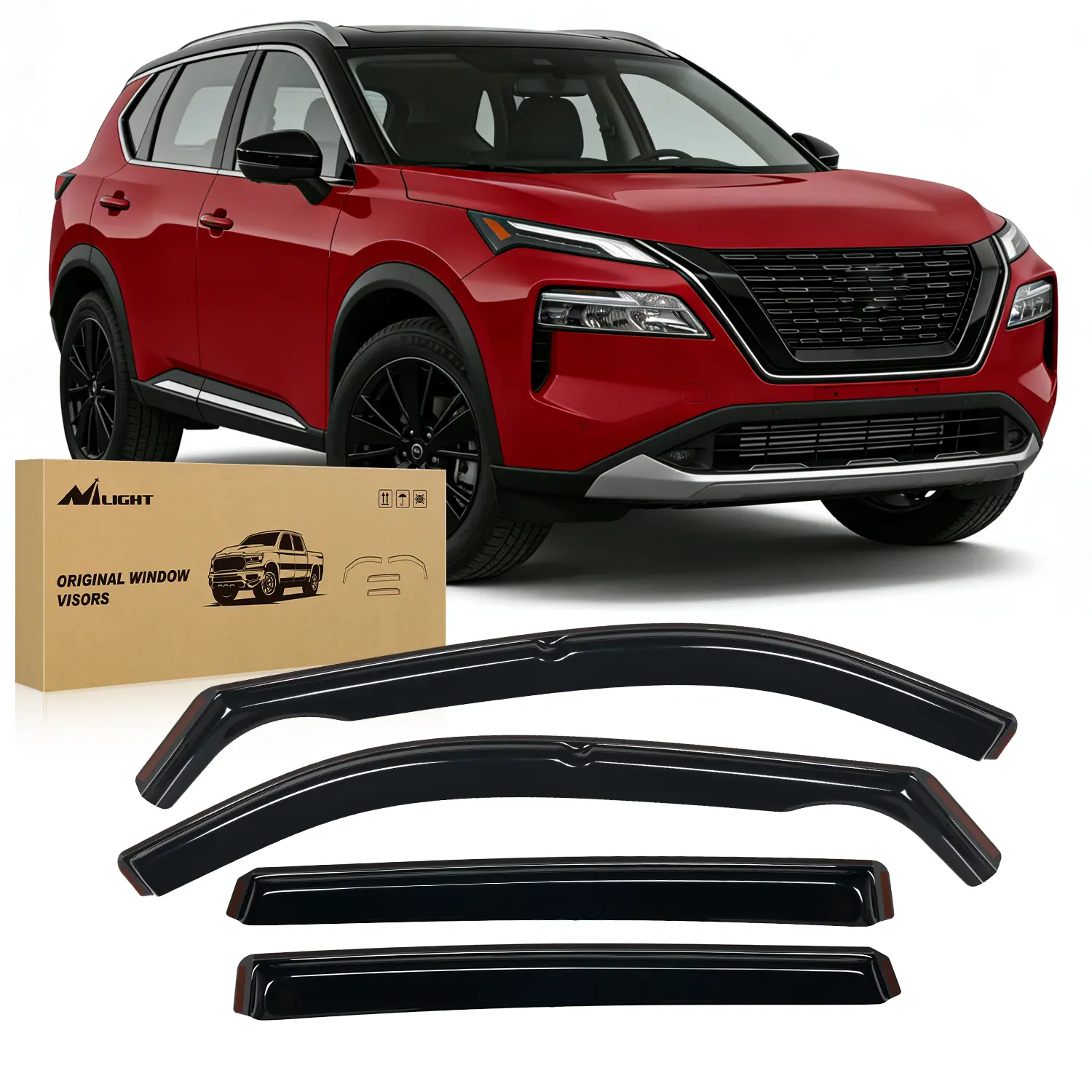 Nilight In-Channel Rain Guards - 4PCS Aerodynamic Window Deflectors with Sun Visor for Nissan Rogue 2021-2025, All Weather, Anti-Fog, Shatterproof, Tool-Free Car Exterior Accessories, Wind Noise Reduction, Rain Deflection