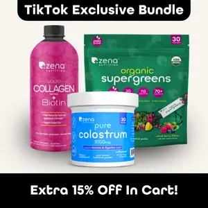 Zena Nutrition Ultimate Wellness Supplement Bundle | 3-in-1 Daily Health Stack: 60 Servings Liquid Collagen + Biotin, 30 Supergreens, 1000mg Colostrum | Ethically Sourced Vitamins Healthy Fitness