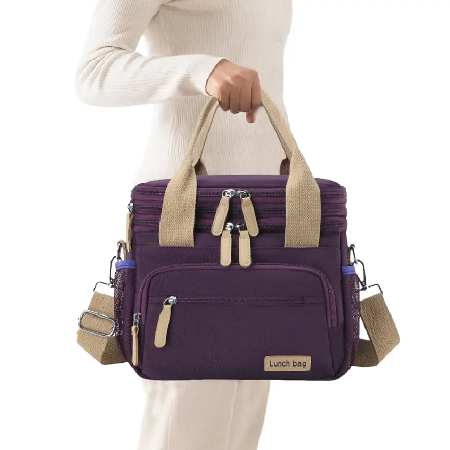 Double Layers Nylon Fabric Cooler Tote Bag, Waterproof Handbag with Shoulder Strap, Large Storage for Travel/Picnic Lunch Box, Tote Bags, Unisex