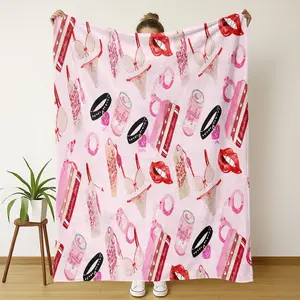 Spicy Girl Vibe Fun Blanket, -Themed Sexy Print, Playful Lingerie/lips/slogan Patterns, Soft & Cozy, Ideal for Bffs & Bedroom Decor