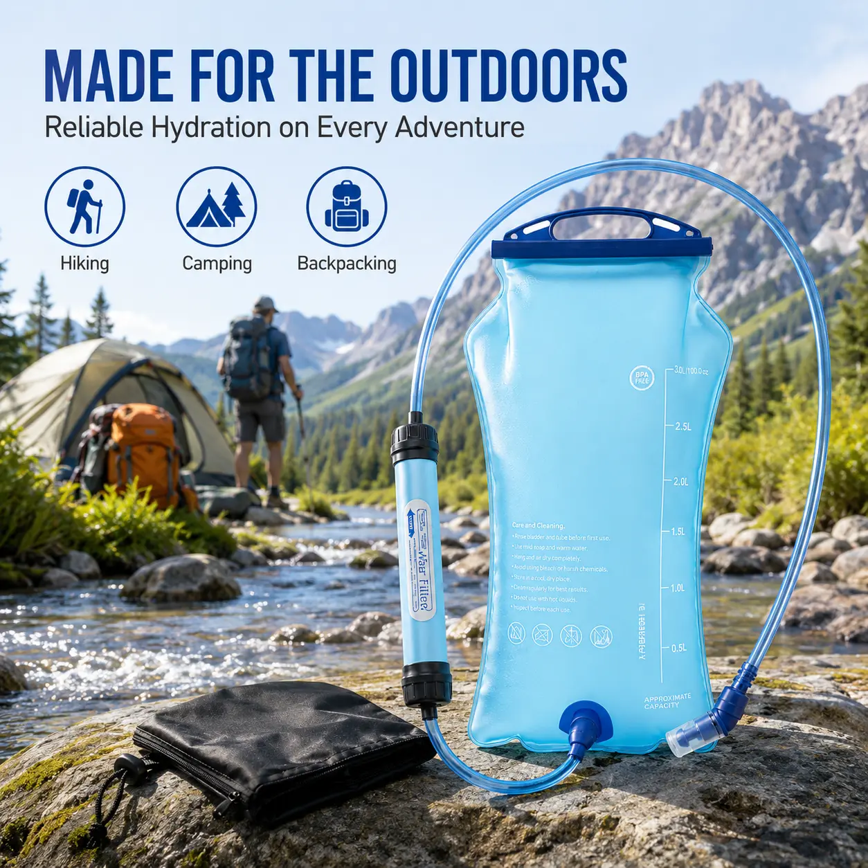 SimPure/WAKIWAKI/MS Gravity Water Filter with 3L BPA-Free Filter Bag, Tree Strap, Chlorine-Removing Storage Bag for Outdoor Hiking Camping Survival Gear, Bags