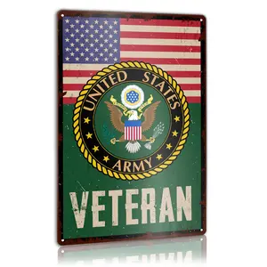 American Patriotic Veterans Metal Decor Sign for Home Office Wall Army Navy Military Service Gifts for Dad Mom Family Memorial Day July 4th Independence Day, Veteran