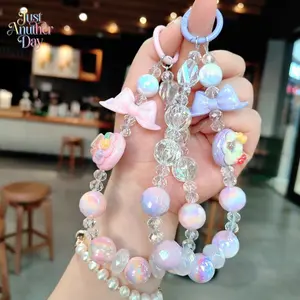 Y2K Cute Beaded Bag Chain Pastel Iridescent Beads with Bow and Dessert Charms Crystal and Pearl Details Adjustable Bag Strap Charm Trendy Aesthetic Accessory Ideal for Crossbody Bags and Purses Perfect Gift for Kawaii Lovers Lightweight and Durable