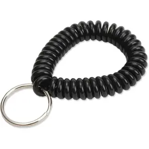 2” Diameter Spiral Wrist Coil with Steel Key Ring, Flexible Wrist Band Key Chain Bracelet, Stretches to 12”, unisex-adult, Black, 1 PK (410201)