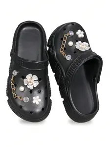 Women's Fashionable Flower & Faux Pearls Decorated Slides, Casual Comfortable Breathable Floral Slippers for Beach, Lightweight Slides for Indoor & Outdoor Wear, Walking Shoes