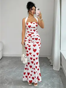Heart Halter Tail Dress, Sexy Tight-Fitting Long Dress, Womenswear Elegant European and American Style, Perfect for Parties and Nightouts