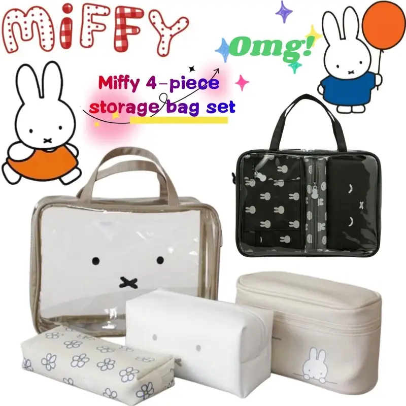 New Miffy 4-piece Storage Bag High Color Value Cartoon Printed Large Capacity Portable Outdoor Travel Waterproof Toiletry Bag