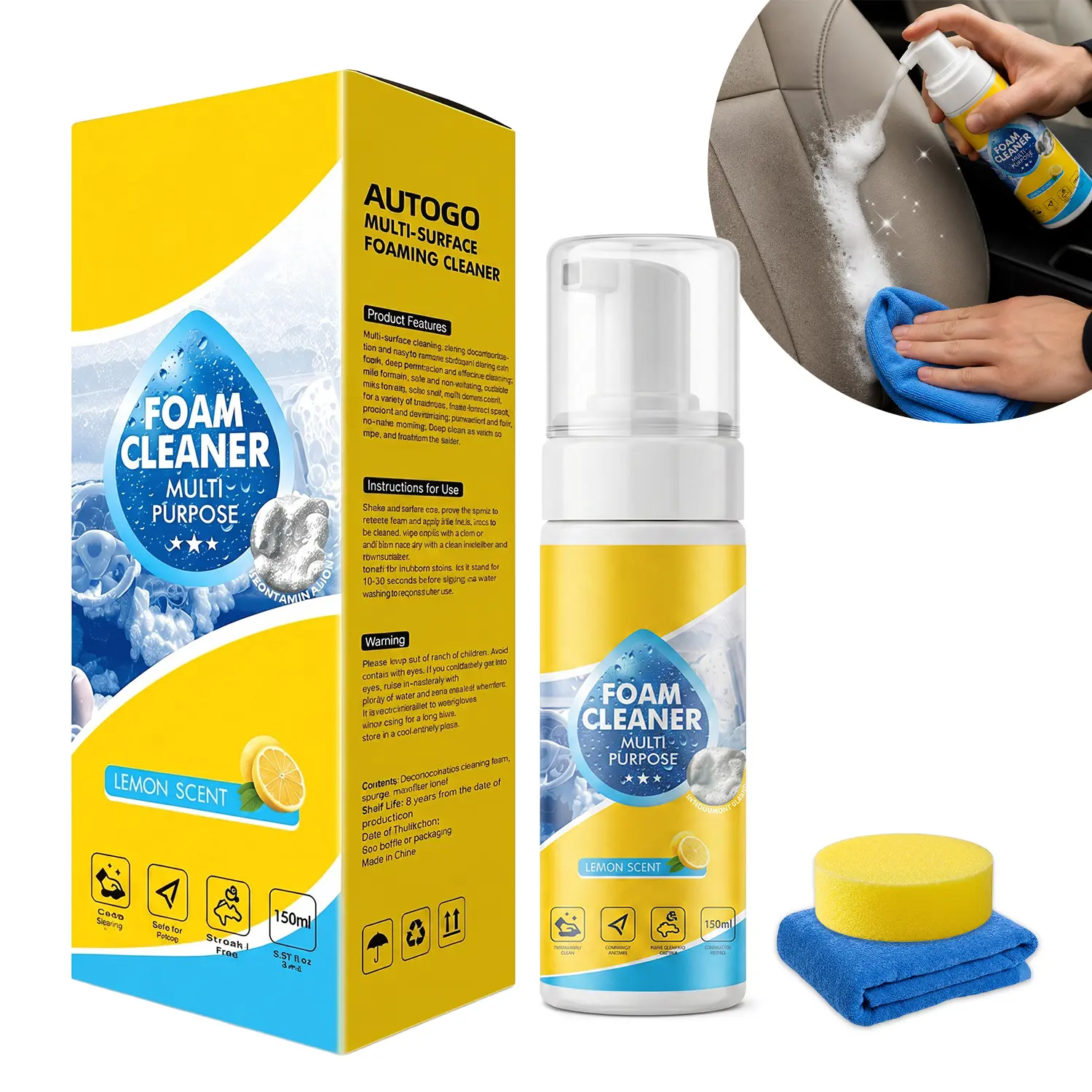 4-in-1 Multi-Enzyme Foam Spray Cleaner - Heavy Duty Deep Cleaning House & Car Detailing Products, Stain Removal for Car Interior & Sofa,outdoorfun Car Detailer,150ML